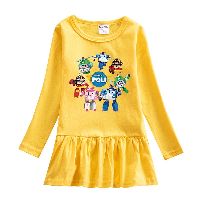 Korean-Style Baby Girl Long Sleeve Cartoon Dress with Ruffle Mesh Pleated Skirt
