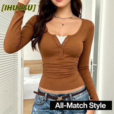 Damen Mode Lässige V-Ausschnitt Langarm Blusen & Hemden