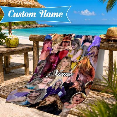 Custom Name Beach Towel Taylor Top Singer Microfiber Beach Towel, Lightweight for Summer Travel, Swimming Pool Fan Birthday Gift