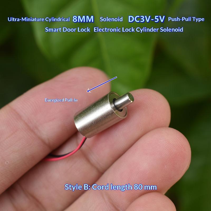 Dc 3V 3.7V 5V Mini Tiny 8Mm Cylindrical Suction Type Push-Pull Linear Solenoid Electromagnet Cylinder Diy Fingerprint Lock