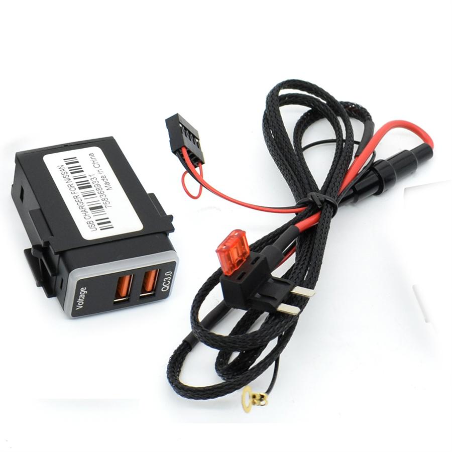 DC 12-24V Black QC3.0 Quick-Charger Dual USB Phone Adapter Port For Nissan Cars