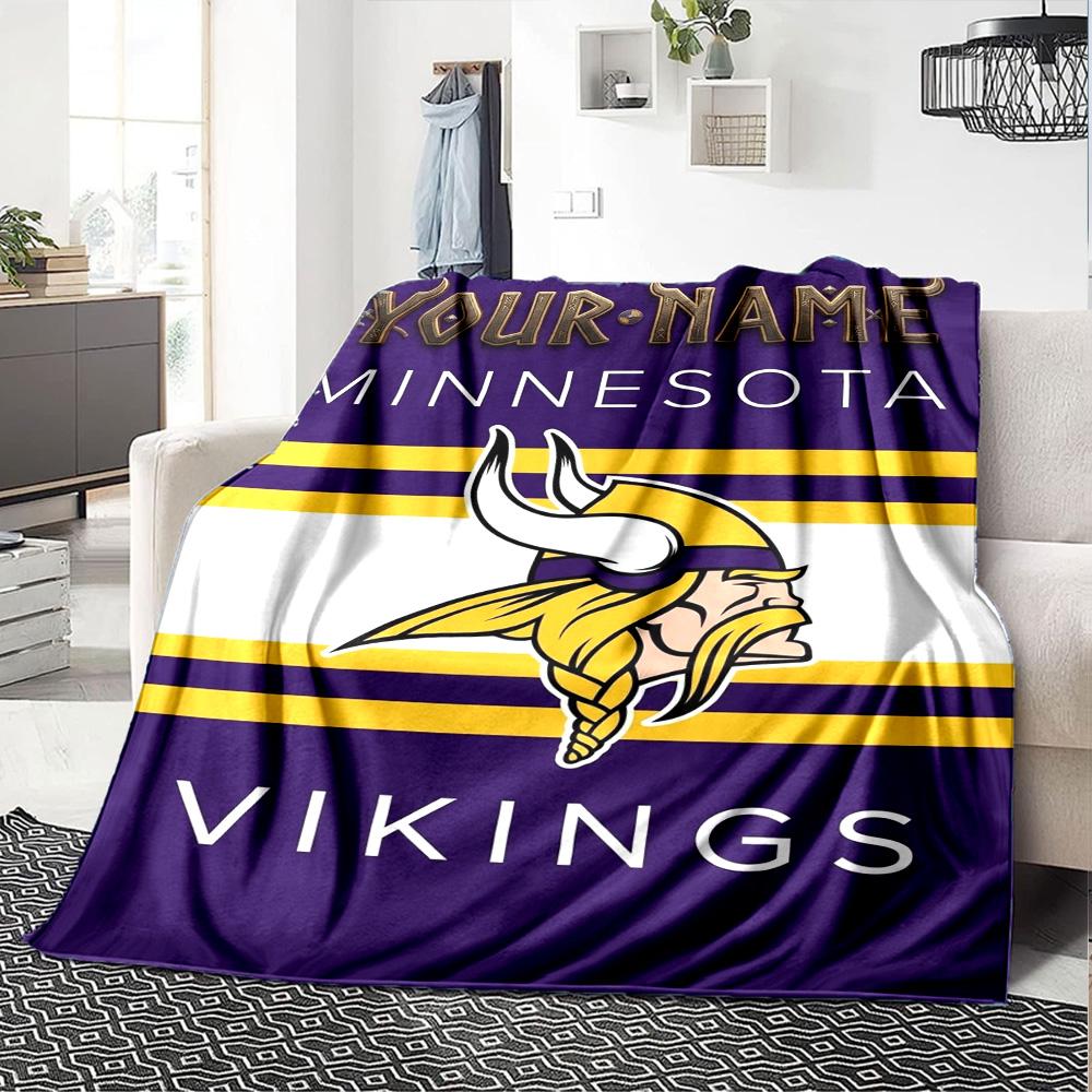 Name Custom Minnesota Vikings Logo Print Flannel Blanket High Quality Warm Comfortable Cover for All Seasons Perfect for Gifts Home Decor
