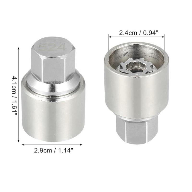 Silver 524 Anti-theft Lugnut Socket Wheel Lock Bolts Nut Screw Removal Key New fit for VW Volkswagen