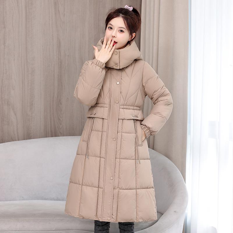 2025 winter new waist medium and long knee cotton-padded clothes fashion thin cotton clothes hooded jacket tide