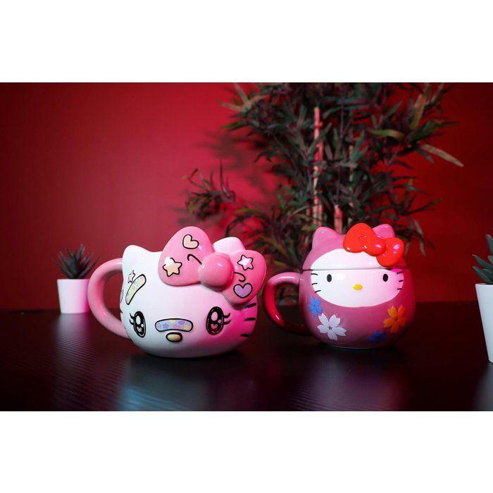 Tasse en céramique - Konix - Hello Kitty - Mug 3D - 500 ml - Motif Kawaii - Blanc et rose