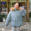 Women's Autumn Winter Hooded Solid Color Fur Collar Pocket Parka Zipper Loose Short Cotton Coat