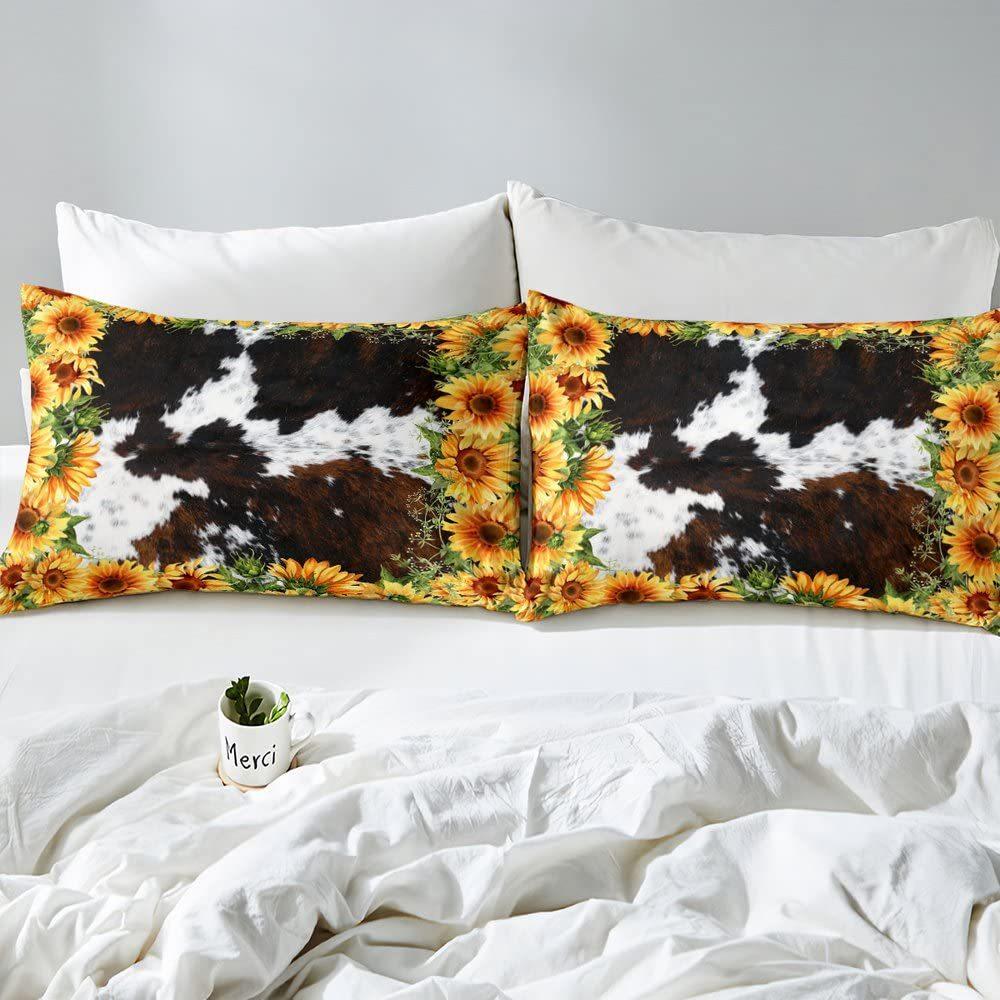 Sunflower Cowhide Three-Piece Quilt Cover 3D Digital Printing Bedding Set Bed Cover