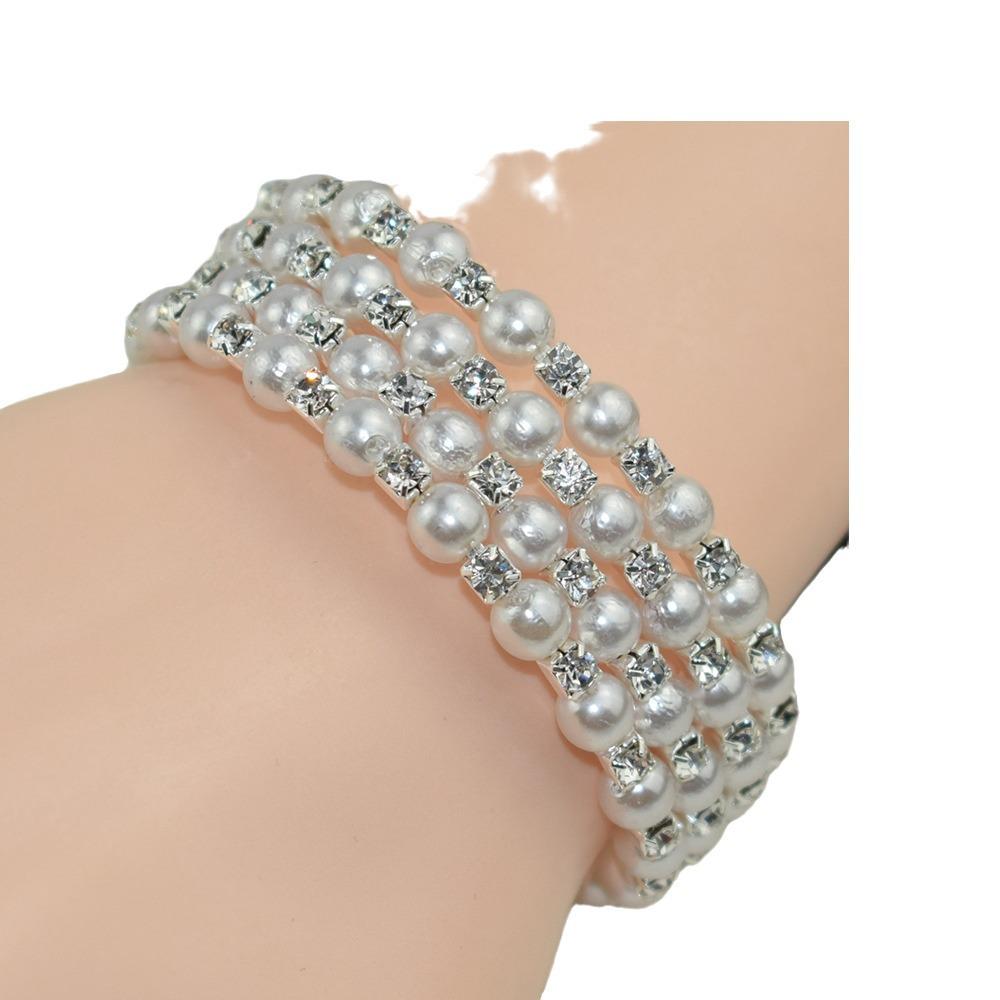2023 Korean Style Pearl & Rhinestone Open Bangle for Women
