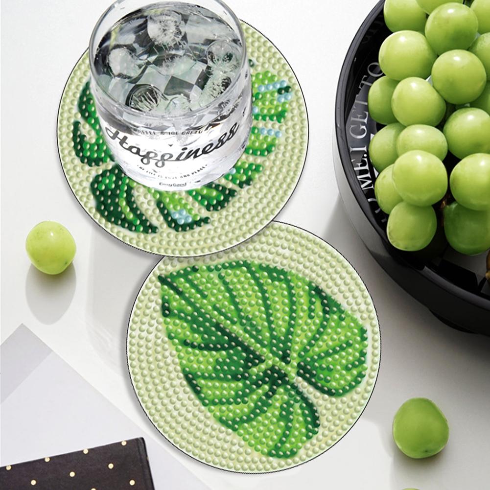 6PCS Diamond Crafts Coasters Fresh Greenery Diamond Painting Coasters Kits Mandara Wooden for Adults Kids Beginner Gift Supplies