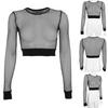 Beach Sexy Hollow Out Fishnet Long Sleeve Round Neck Women Slim Fit Crop Top