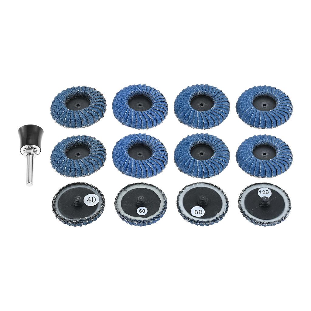 12Pcs 2"" Curved Flap Disc Grit#40-120 Roll Lock Quick Change Sanding Discs 1/4"" Holder for Die Grinder Metal Wood Rust Removal