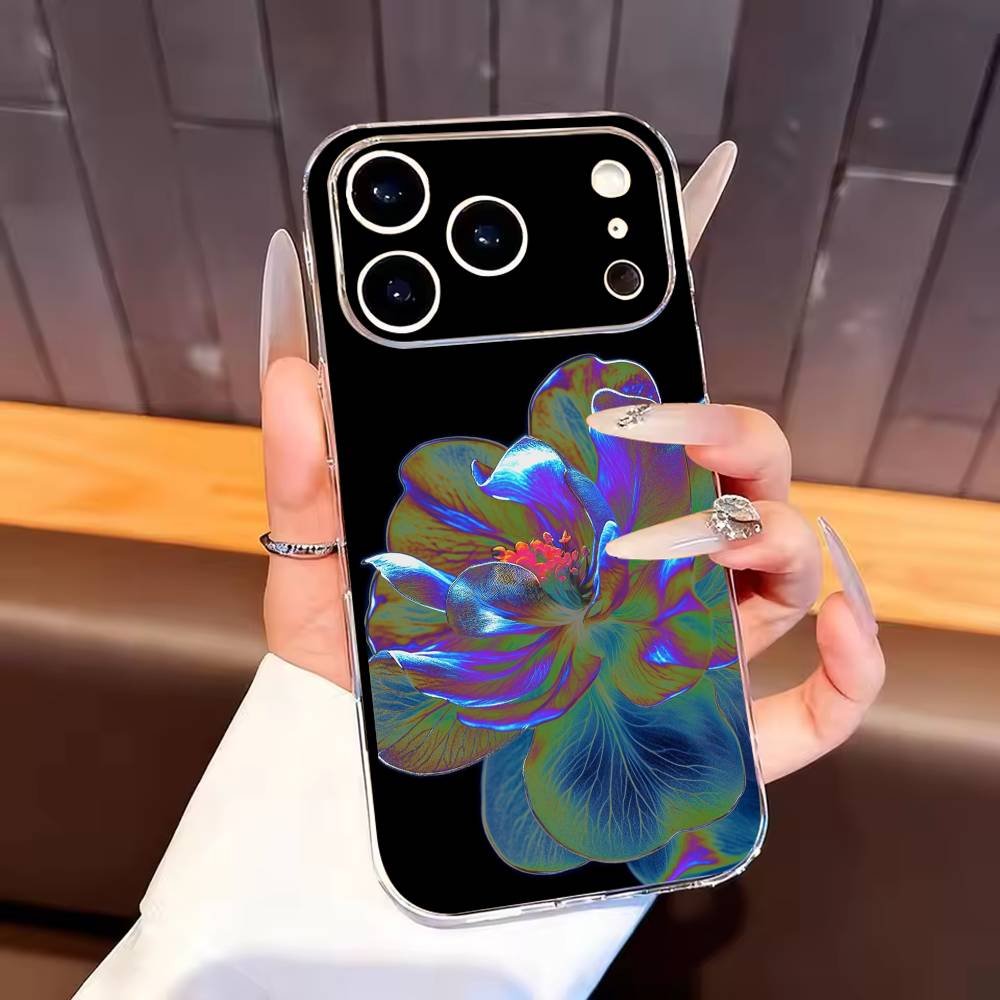 Neon Glow Flowers Phone Case For iPhone17,16,15,14,13,12,11 Plus,Pro Max Soft Transparent Cover iPhone12PRO