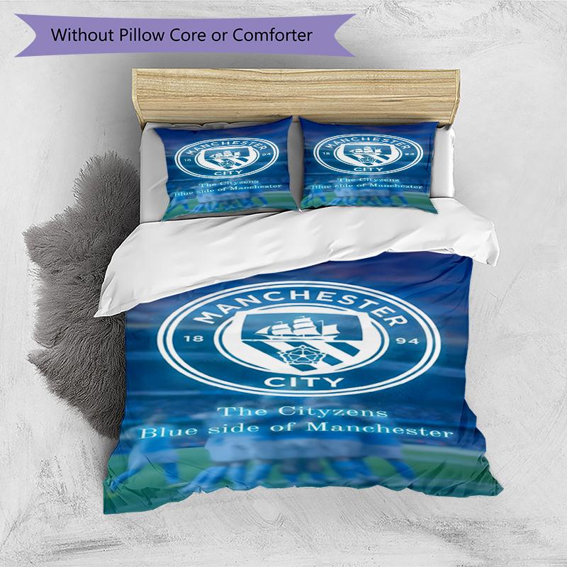 3pcs Duvet Cover Set (1*Duvet Cover + 2*Pillowcase, Without Core),Manchester City FC Print Bedding Set, Bedroom Decor, All‑Season, Birthday Gift
