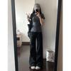 Women's American Style Low-Rise Black Micro-Flare Jeans - Loose, Slimming, Floor-Length Pants for Spring/Summer