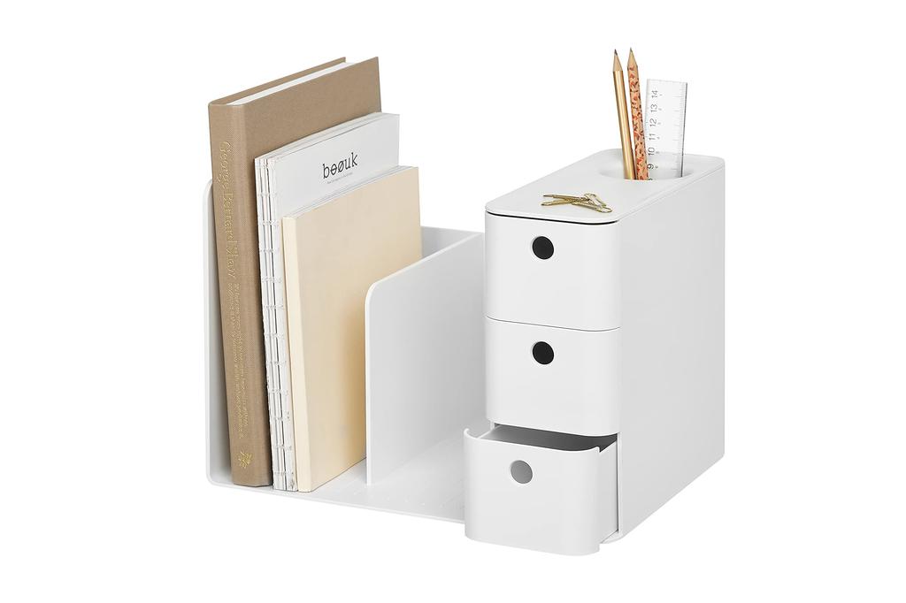 Teijin LITEM. Desk Organizer, White, Multi-functional Book Stand, Pen Holder, Storage Box, Small Item Storage, Tabletop Storage, Stationery,