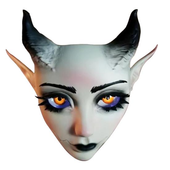 Yousheng Sheep Horn Demon Halloween Face Guard Terrifying Human Face Guard Scary Prop Parties Haunted House Scares Animal Face Guard