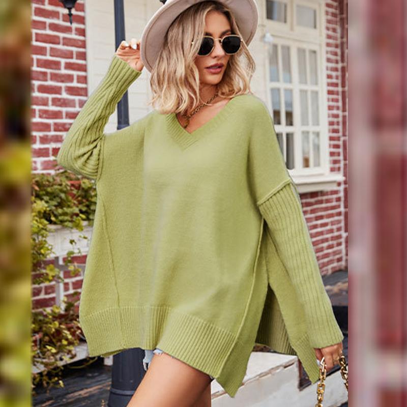 Damenpullover mit V-Ausschnitt, große Größe, modische Strickwaren, sexy Pullover