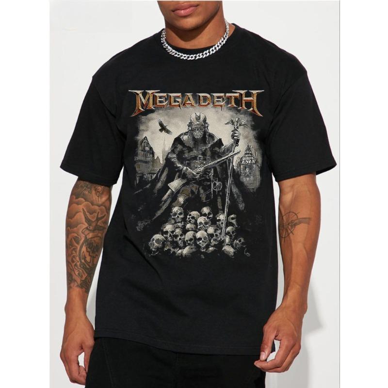 

Летняя футболка с графикой чумного доктора Megadeth, Хлопок, Мужская футболка с коротким рукавом - Идеально для Хэллоуина, спорта и повседневной носки 4XL
