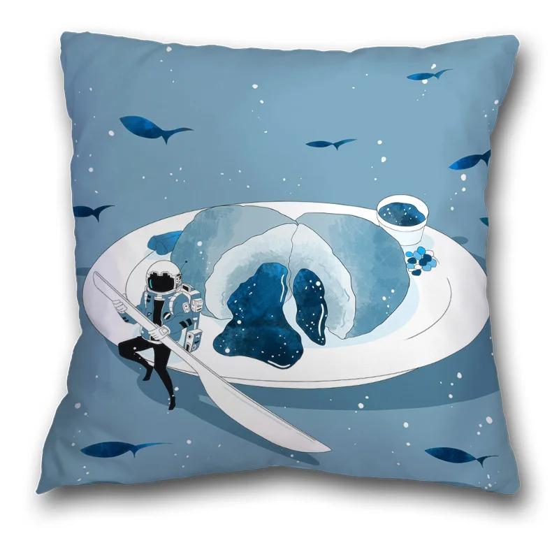 Creative Spaceman Astronaut Pillowcase Blue Green Cushion Cover Sofa Office Seat    Ornament Home Decoration
