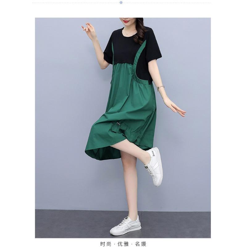 Women's Fashion Summer Spring Short Sleeve O-Neck High Waist Casual Dresses