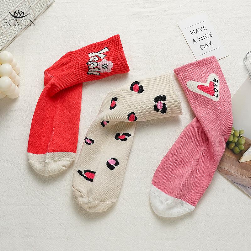 Women's Pink Heart-shaped Socks Autumn and Winter Cute Trendy Sports Socks for Girls