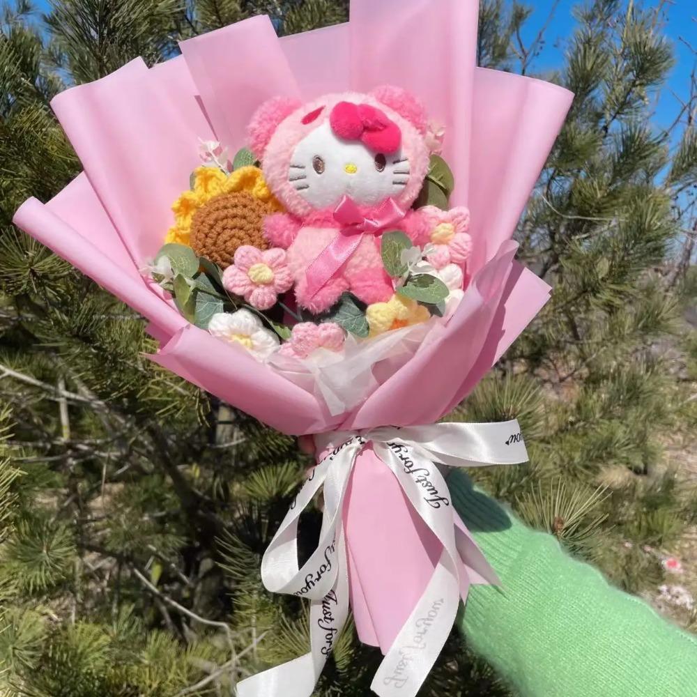 Bambole Gatto Kawaii Hello Kitty con Fiori Artificiali Bouquet Creativo Regali di Natale San Valentino Compleanno Laurea