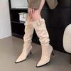 Skinny Boots Pointed Thin Heel Boots Pile Boots Daily High Heel Belt Buckle Folds