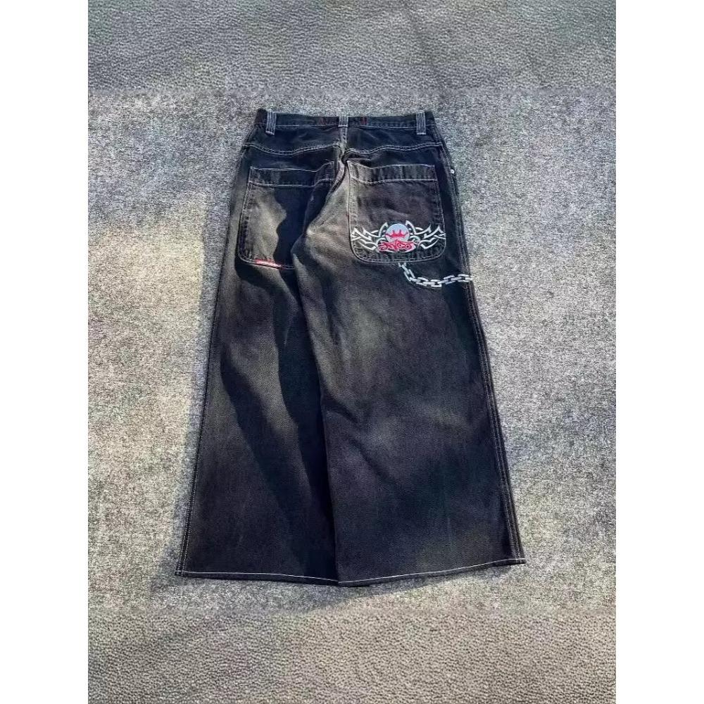 Street Hip-hop Casual Løse Y2K Rette Vide Ben Bukser Menn Amerikansk Retro Harajuku Mote Punk Oversized Jeans Kvinner