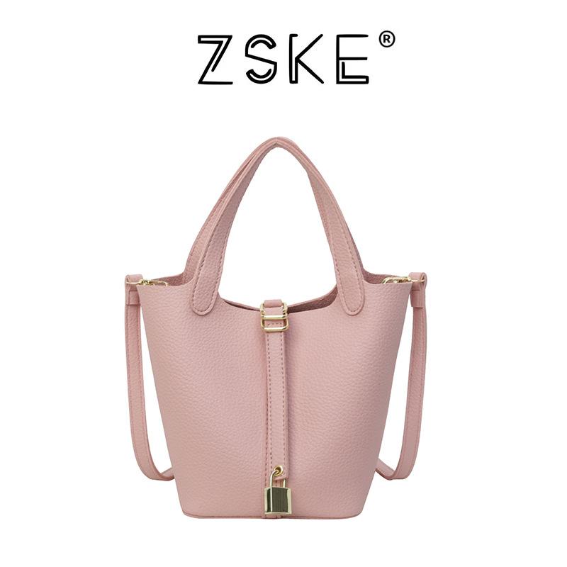 New High-end Lychee Pattern Small Lock Mother Bucket Bag Portable Single Shoulder Oblique Span Women's Bag