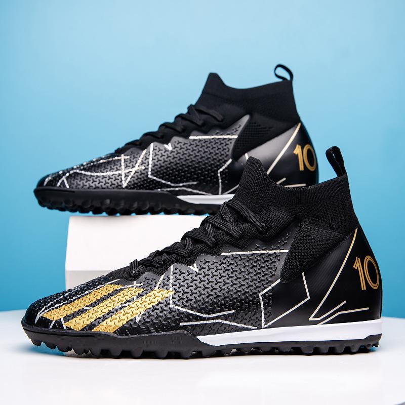 Gradual change sole high top AG football shoes fly knitting seamless craft youth football training shoes
