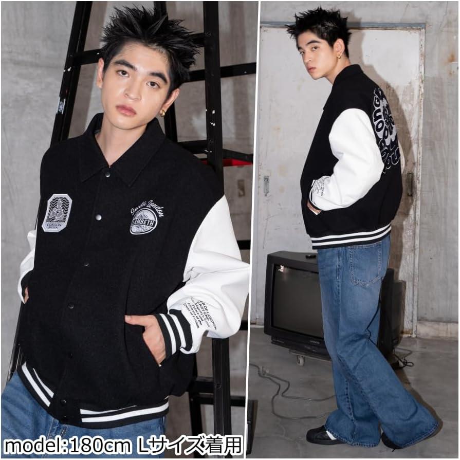 [Wego] Unisex Melton Padded Stadium Jumper Men s BIG Outerwear Clothes Blouson Casual Patch Streetwear Cold Protection Warm Gift Present Christmas
