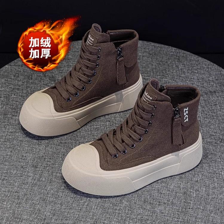 

Маленькие белые кроссовки на толстой подошве с высоким верхом для женской коллекции осень-зима 2025, новые универсальные маленькие легкие бархатные ботильоны на платформе 40