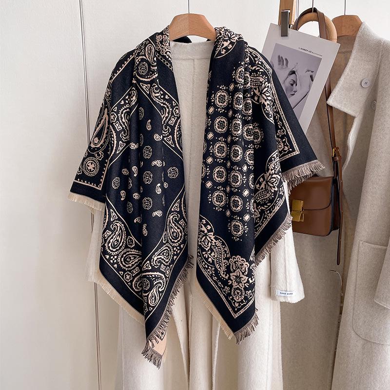 Retro Ethnic Style Cashew Nut Fashion Women'S Imitation Cashmere Thermal Scarf Double-Sided Fringed Large Square Scarf