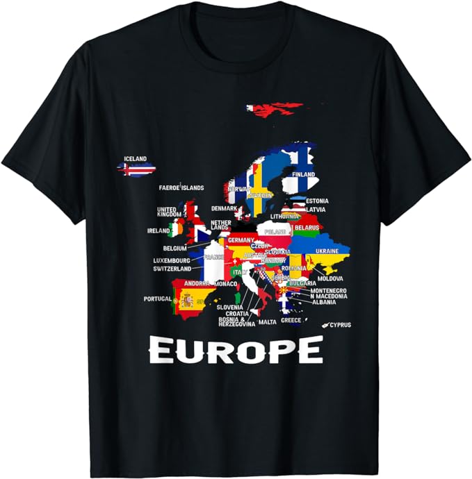 Flag of Europe, European Flags, Map of Europe, European Maps Political T-Shirt Geography Lovers Outfit Humor Funny Trip Tee Gift