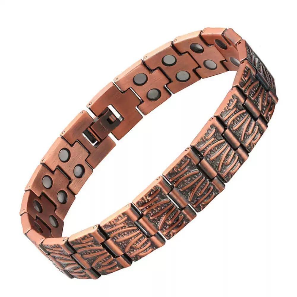 Retro Magnetic Bracelet for Men Wide Cuff Unisex Copper Detachable Couple Bracelet with Full Magnetic Stones