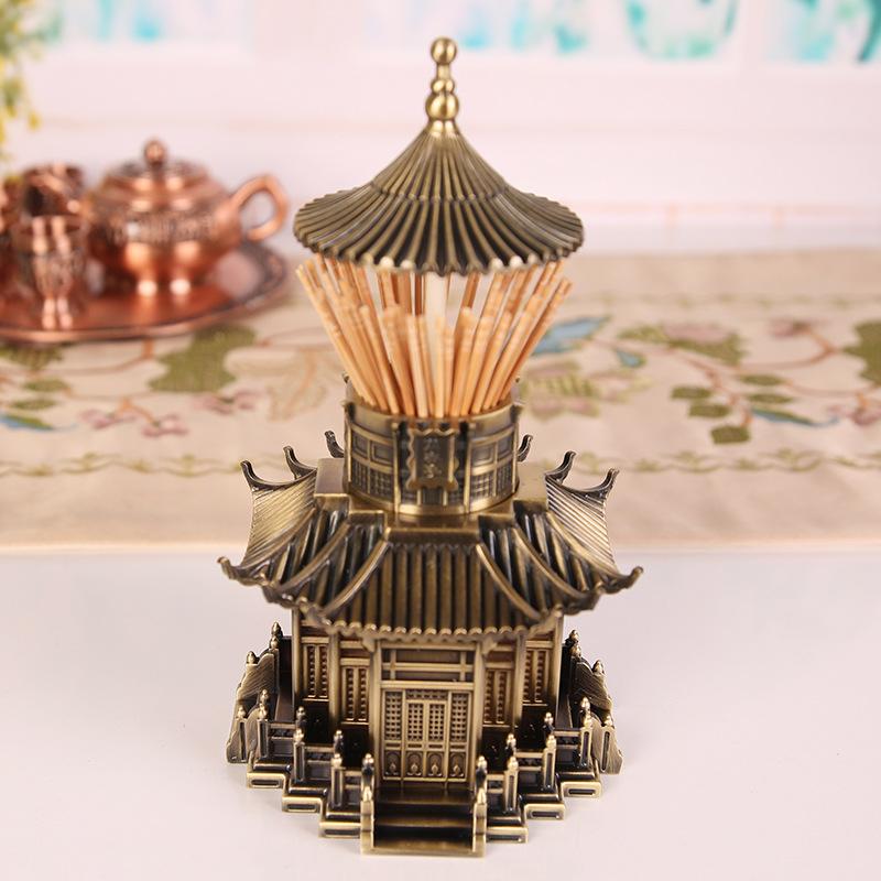 Metal Creative European Retro Toothpick Box Seat High-end Automatic Hand Pressing Living Room Dining Table Hotel High-end Toothpick Holder
