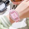 Transparent Barrel Shape Watch With Quartz Movement Casual Mens Silicone Strap For Daily Wear