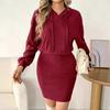 European and American Women's Clothing Casual Hooded Drawstring Lace-up Hip Skirt Elegant Knitted Pit Strip Dress Short Skirt