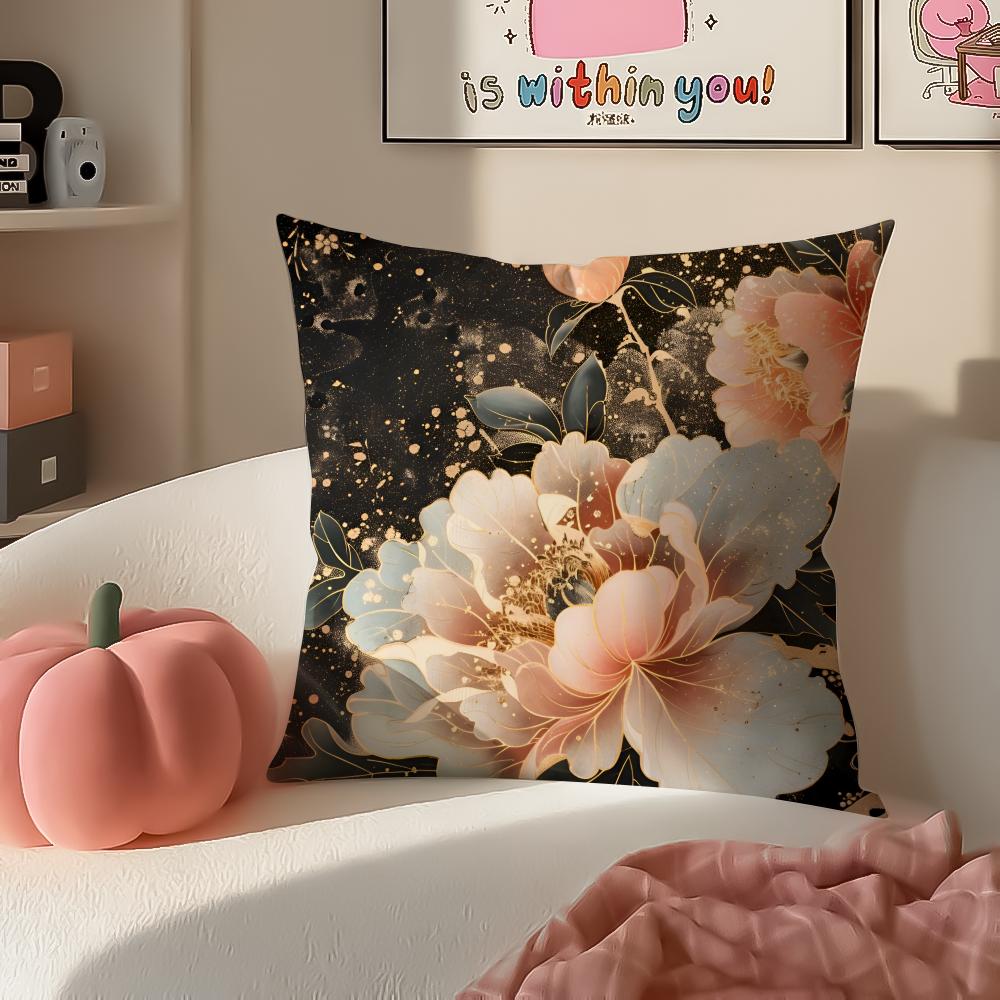 Gorgeous Traditional Chinese Floral Art Peony Cushion Cover Pillowcase Short Plush Invisible zipper Room Sofa Cushion Cover