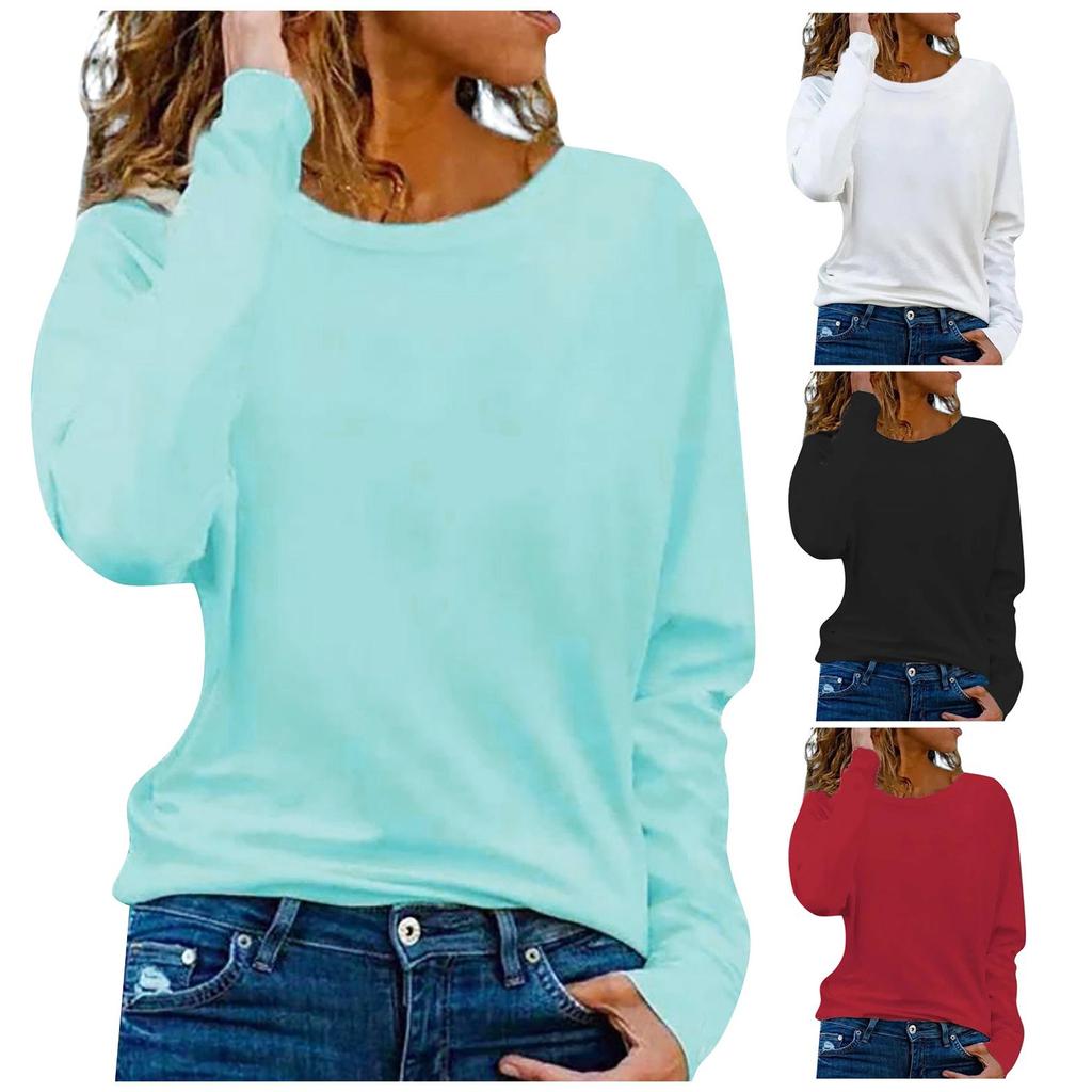 Women's Long Sleeve Shirts Lightweight Round Neck Button Down Tops Bottoming Shirts