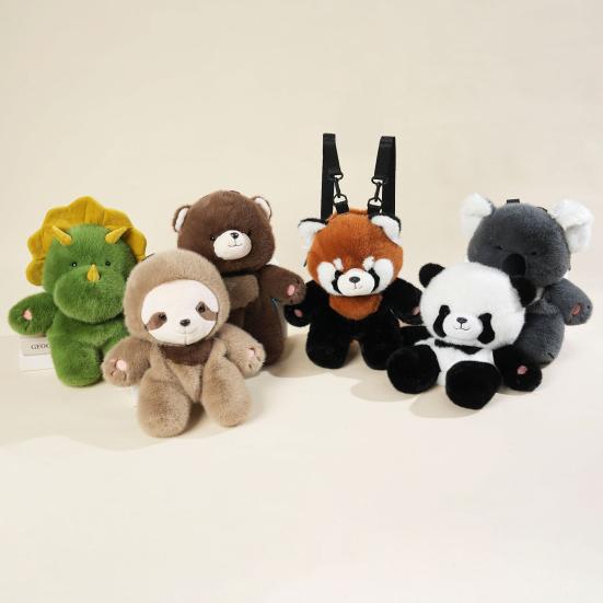 Wearable Plush Animal Backpack Realistic Panda Raccoon Stuffed Toy Soft Zoo Themed Gift for Children