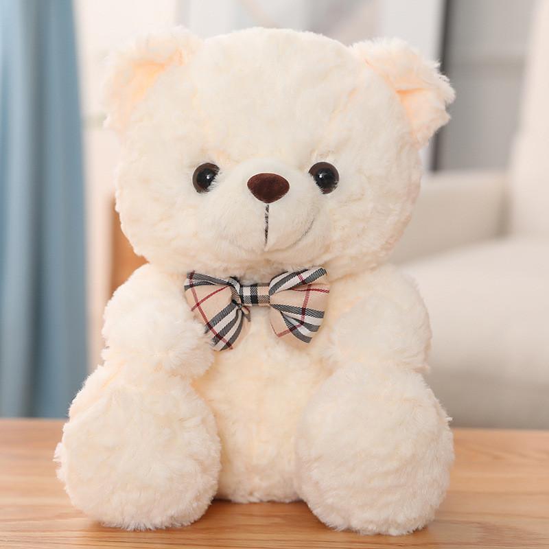Cute Teddy Bear Plush Toy With Checkered Bow Decoration For Kids Gift Birthday