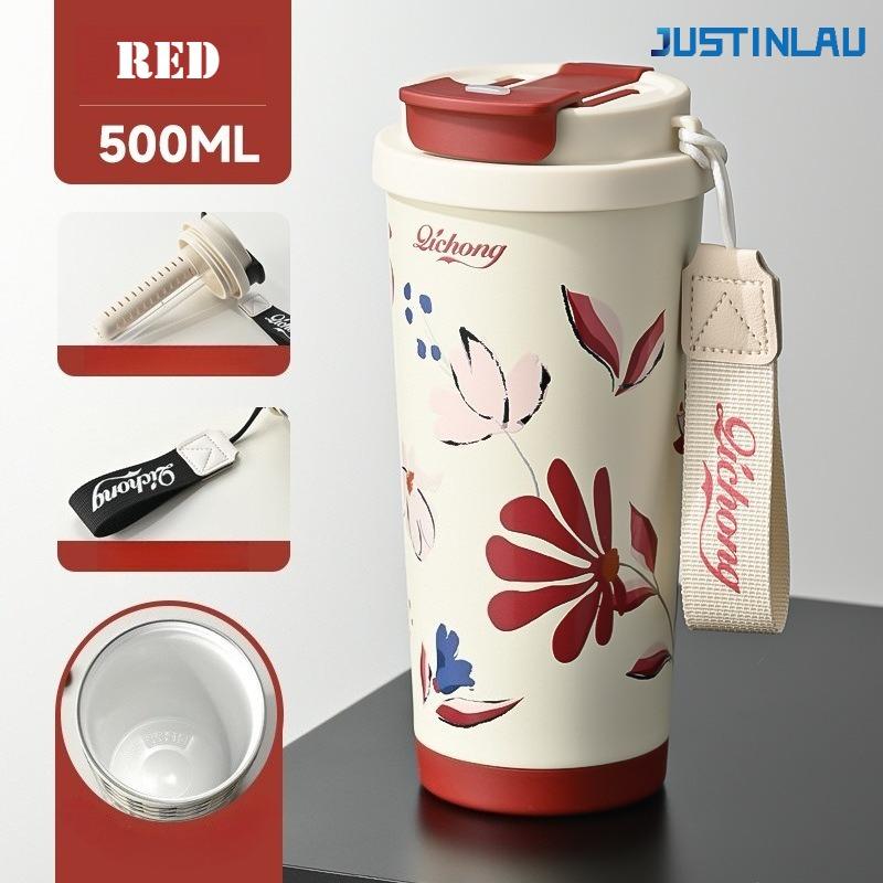 

500ML Simple or portable insulated cup with ceramic inner pot coffee cup with straw and drawstring office drinking cup 500ML червоний