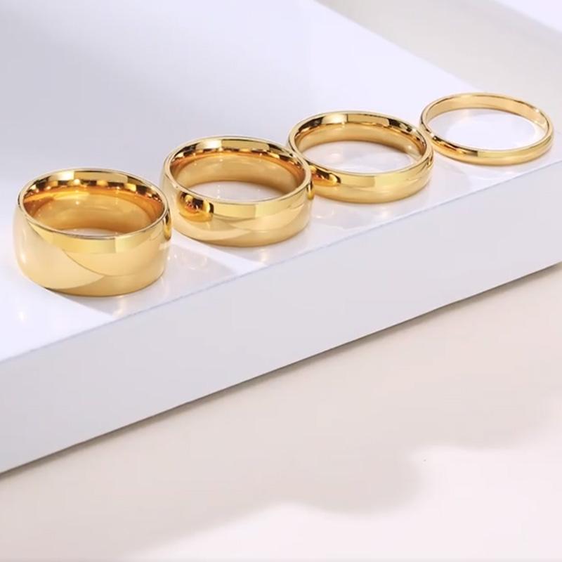 Classic Wedding Ring for Women Smooth Gold Color Stainless Steel Engagement Jewelry 2mm 4mm 6mm 8mm