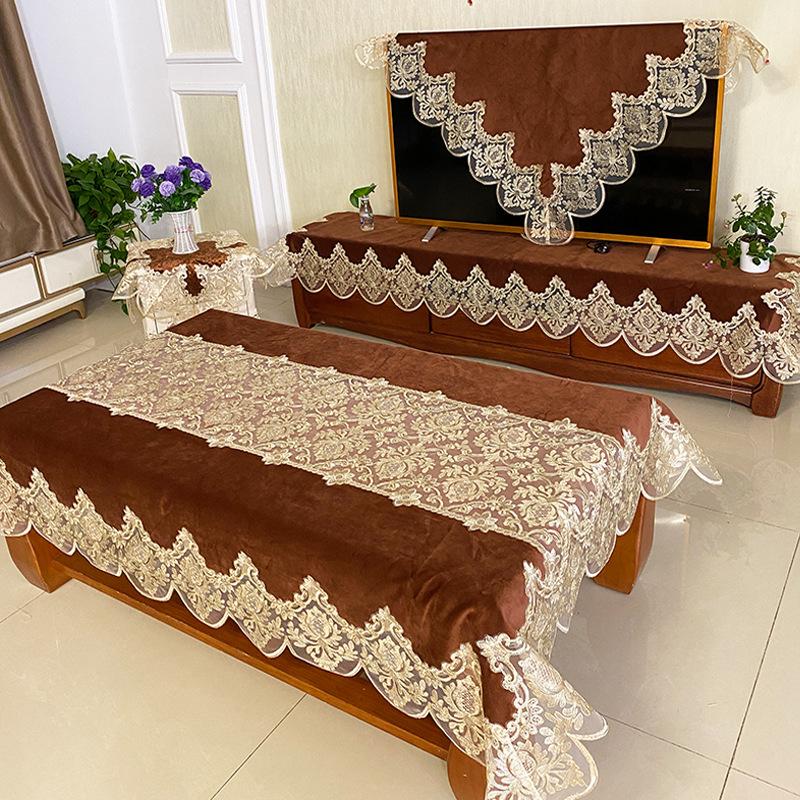 European Tablecloth Gold Velvet Lace Balcony Living Room Rectangular Dining Table Lace Decoration Light Luxury Style Tablecloth