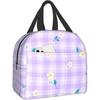 Purple Lilac Violet Flower On Purple Plaid Lunch Box Bento Box Insulated Lunch Boxes Reusable Waterproof Lunch Bag With Front