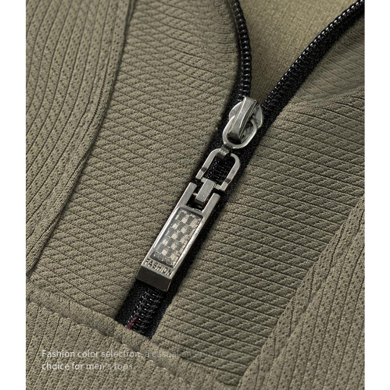 Men's Half-Zip Stand Collar Ribbed Long Sleeve Top Casual Pullover