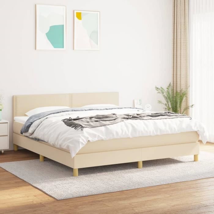 3140558 vidaXL Divan Bed with Mattress Cream 180x200 Cm Fabric