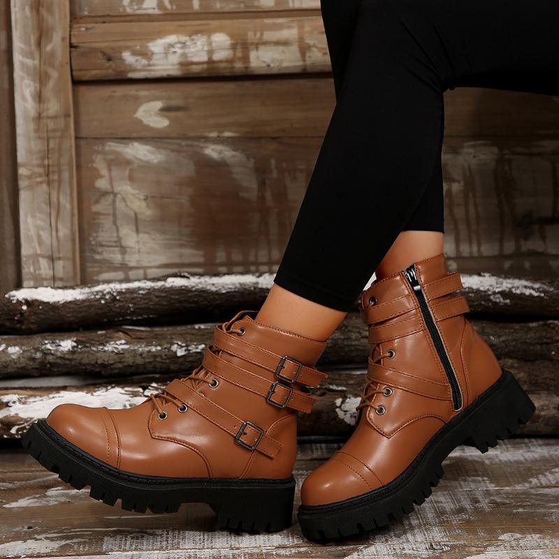 Mode Européenne Américaine Bottines 2024 Automne Hiver Nouveauté Semelle Épaisse Fermeture Éclair Latérale Sens du Design Métallique Couleur Unie Bottes pour Femmes