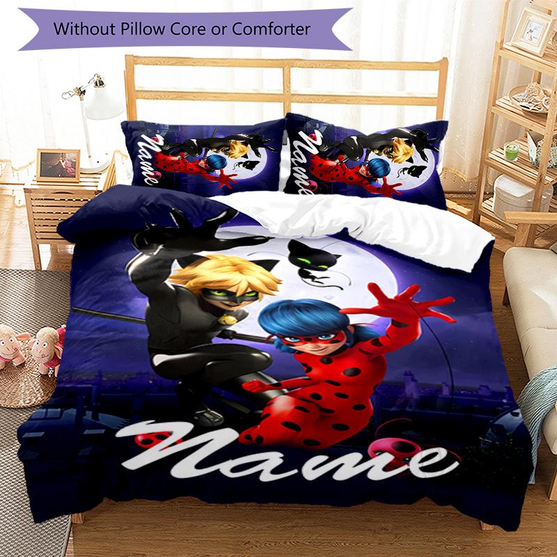 3pcs Ladybug4 Cover Set - Personalized Name, HD Printed Bedding with 1 Cover and 2 Pillowcases - Perfect for Home Decor, Easy Care